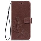 For iPhone 11 Four-leaf Clasp Embossed Buckle Mobile Phone Protection Leather Case with Lanyard & Card Slot & Wallet & Bracket Function (Brown) - 1