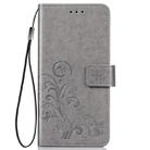 For iPhone 11 Pro Four-leaf Clasp Embossed Buckle Mobile Phone Protection Leather Casewith Lanyard & Card Slot & Wallet & Bracket Function (Gray) - 1