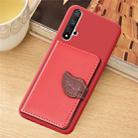 Litchi Pattern Card Bag Wallet Bracket + TPU Phone Case with Card Slot Wallet Bracket Function For Huawei Honor 20(Red) - 1