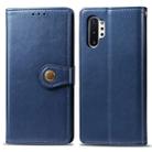 Retro Solid Color Leather Buckle Mobile Phone Protection Leather Case with Photo Frame & Card Slot & Wallet & Bracket Function for Galaxy Note10+(Blue) - 1