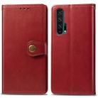 Retro Solid Color Leather Buckle Mobile Phone Protection Leather Case with Lanyard & Photo Frame & Card Slot & Wallet & Bracket Function for Huawei Honor 20 Pro(Red) - 1