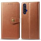 Retro Solid Color Leather Buckle Mobile Phone Protection Leather Case with Lanyard & Photo Frame & Card Slot & Wallet & Bracket Function for Huawei Honor 20(Brown) - 1