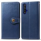 Retro Solid Color Leather Buckle Mobile Phone Protection Leather Case with Lanyard & Photo Frame & Card Slot & Wallet & Bracket Function for Huawei Honor 20(Blue) - 1