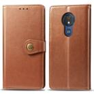 Retro Solid Color Leather Buckle Mobile Phone Protection Leather Case with Lanyard & Photo Frame & Card Slot & Wallet & Bracket Function for MOTO G7 Power(Brown) - 1