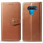 Retro Solid Color Leather Buckle Mobile Phone Protection Leather Case with Lanyard & Photo Frame & Card Slot & Wallet & Bracket Function for LG Q60(Brown) - 1