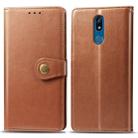 Retro Solid Color Leather Buckle Mobile Phone Protection Leather Case with Lanyard & Photo Frame & Card Slot & Wallet & Bracket Function for LG K40(Brown) - 1