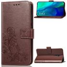 Lucky Clover Pressed Flowers Pattern Leather Case for OPPO Reno 10x Zoom, with Holder & Card Slots & Wallet & Hand Strap(Brown) - 1