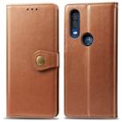 Retro Solid Color Leather Buckle Mobile Phone Protection Leather Case with Lanyard & Photo Frame & Card Slot & Wallet & Bracket Function for Motorola Moto P40(Brown) - 1