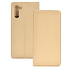 Electric Pressed Plain Texture Ultra-thin Magnetic Suction TPU + PU Leather Case with Holder & Card Slot for Galaxy Note10(Gold) - 1