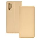 Electric Pressed Plain Texture Ultra-thin Magnetic Suction TPU + PU Leather Case with Holder & Card Slot for Galaxy Note10+ (Gold) - 1