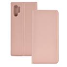 Electric Pressed Plain Texture Ultra-thin Magnetic Suction TPU + PU Leather Case with Holder & Card Slot for Galaxy Note10+ (Rose gold) - 1