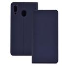 Electric Pressed Plain Texture Ultra-thin Magnetic Suction TPU + PU Leather Case with Holder & Card Slot for Galaxy M20(Blue) - 1