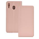Electric Pressed Plain Texture Ultra-thin Magnetic Suction TPU + PU Leather Case with Holder & Card Slot for Galaxy M20(Rose gold) - 1