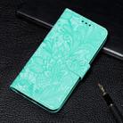 For iPhone 11 Pro Max Lace Flower Embossing Pattern Horizontal Flip Leather Case, with Holder & Card Slots & Wallet & Photo Frame & Lanyard(Green) - 1