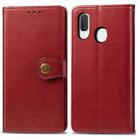 Retro Solid Color Leather Buckle Mobile Phone Protection Leather Case with Lanyard & Photo Frame & Card Slot & Wallet & Bracket Function for Galaxy A20e(Red) - 1
