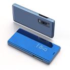 For Galaxy A30s / A50s Plating Mirror Left and Right Flip Cover with Bracket Holster(Blue) - 1