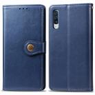 For Galaxy A50S Retro Solid Color Leather Buckle Phone Case with Lanyard & Photo Frame & Card Slot & Wallet & Stand Function(Blue) - 1
