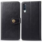For Galaxy A30S Retro Solid Color Leather Buckle Phone Case with Lanyard & Photo Frame & Card Slot & Wallet & Stand Function(Black) - 1