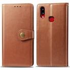 For Galaxy A10S Retro Solid Color Leather Buckle Phone Case with Lanyard & Photo Frame & Card Slot & Wallet & Stand Function(Brown) - 1