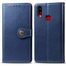 For Galaxy A10S Retro Solid Color Leather Buckle Phone Case with Lanyard & Photo Frame & Card Slot & Wallet & Stand Function(Blue) - 1