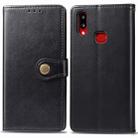 For Galaxy A10S Retro Solid Color Leather Buckle Phone Case with Lanyard & Photo Frame & Card Slot & Wallet & Stand Function(Black) - 1