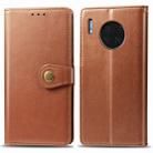 For Huawei Mate 30 Pro  Retro Solid Color Leather Buckle Phone Case with Lanyard & Photo Frame & Card Slot & Wallet & Stand Function(Brown) - 1