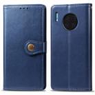 For Huawei Mate 30 Pro  Retro Solid Color Leather Buckle Phone Case with Lanyard & Photo Frame & Card Slot & Wallet & Stand Function(Blue) - 1