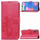 For Galaxy A30S Four-leaf Clasp Embossed Buckle Mobile Phone Protection Leather Case with Lanyard & Card Slot & Wallet & Bracket Function(Magenta) - 1