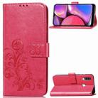 For Galaxy A20S Four-leaf Clasp Embossed Buckle Mobile Phone Protection Leather Case with Lanyard & Card Slot & Wallet & Bracket Function(Magenta) - 1