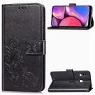 For Galaxy A20S Four-leaf Clasp Embossed Buckle Mobile Phone Protection Leather Case with Lanyard & Card Slot & Wallet & Bracket Function(Black) - 1