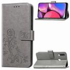 For Galaxy A20S Four-leaf Clasp Embossed Buckle Mobile Phone Protection Leather Case with Lanyard & Card Slot & Wallet & Bracket Function(Gray) - 1
