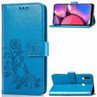 For Galaxy A20S Four-leaf Clasp Embossed Buckle Mobile Phone Protection Leather Case with Lanyard & Card Slot & Wallet & Bracket Function(Blue) - 1