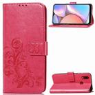 For Galaxy A10s Four-leaf Clasp Embossed Buckle Mobile Phone Protection Leather Case with Lanyard & Card Slot & Wallet & Bracket Function(Magenta) - 1