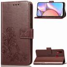For Galaxy A10s Four-leaf Clasp Embossed Buckle Mobile Phone Protection Leather Case with Lanyard & Card Slot & Wallet & Bracket Function(Brown) - 1