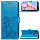 For Galaxy A10s Four-leaf Clasp Embossed Buckle Mobile Phone Protection Leather Case with Lanyard & Card Slot & Wallet & Bracket Function(Blue) - 1