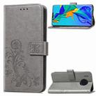 For Huawei Mate 30 Pro Four-leaf Clasp Embossed Buckle Mobile Phone Protection Leather Case with Lanyard & Card Slot & Wallet & Bracket Function(Gray) - 1