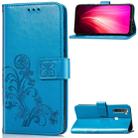 For Xiaomi Redmi Note 8  Four-leaf Clasp Embossed Buckle Mobile Phone Protection Leather Case with Lanyard & Card Slot & Wallet & Bracket Function(Blue) - 1