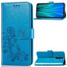 For Xiaomi Redmi Note 8 Pro Four-leaf Clasp Embossed Buckle Mobile Phone Protection Leather Case with Lanyard & Card Slot & Wallet & Bracket Function(Blue) - 1