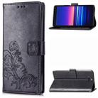 For Sony Xperia 20 Four-leaf Clasp Embossed Buckle Mobile Phone Protection Leather Case with Lanyard & Card Slot & Wallet & Bracket Function(Black) - 1