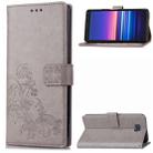 For Sony Xperia 20 Four-leaf Clasp Embossed Buckle Mobile Phone Protection Leather Case with Lanyard & Card Slot & Wallet & Bracket Function(Gray) - 1