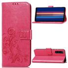 For Sony Xperia 5 Four-leaf Clasp Embossed Buckle Mobile Phone Protection Leather Case with Lanyard & Card Slot & Wallet & Bracket Function(Magenta) - 1