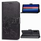 For Sony Xperia 5 Four-leaf Clasp Embossed Buckle Mobile Phone Protection Leather Case with Lanyard & Card Slot & Wallet & Bracket Function(Black) - 1