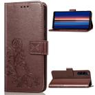 For Sony Xperia 5 Four-leaf Clasp Embossed Buckle Mobile Phone Protection Leather Case with Lanyard & Card Slot & Wallet & Bracket Function(Brown) - 1