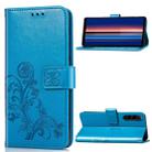 For Sony Xperia 5 Four-leaf Clasp Embossed Buckle Mobile Phone Protection Leather Case with Lanyard & Card Slot & Wallet & Bracket Function(Blue) - 1