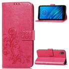 For Moto E6  Four-leaf Clasp Embossed Buckle Mobile Phone Protection Leather Case with Lanyard & Card Slot & Wallet & Bracket Function(Magenta) - 1