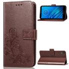 For Moto E6  Four-leaf Clasp Embossed Buckle Mobile Phone Protection Leather Case with Lanyard & Card Slot & Wallet & Bracket Function(Brown) - 1