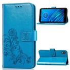 For Moto E6  Four-leaf Clasp Embossed Buckle Mobile Phone Protection Leather Case with Lanyard & Card Slot & Wallet & Bracket Function(Blue) - 1