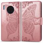 For Huawei Mate 30 Pro Butterfly Love Flower Embossed Horizontal Flip Leather Case with Bracket / Card Slot / Wallet / Lanyard(Rose gold) - 1