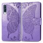 For Galaxy A50S Butterfly Love Flower Embossed Horizontal Flip Leather Case with Bracket / Card Slot / Wallet / Lanyard(Light Purple) - 1