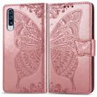 For Galaxy A30S Butterfly Love Flower Embossed Horizontal Flip Leather Case with Bracket / Card Slot / Wallet / Lanyard(Rose Gold) - 1